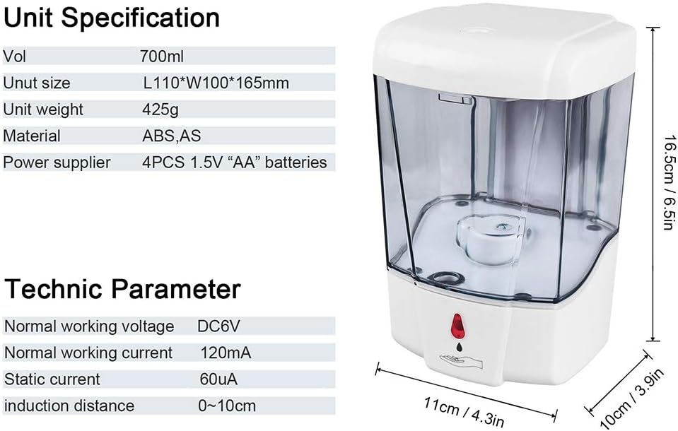 DISTRIBUTEUR DE SAVON AUTOMATIQUE MURAL 700 ml