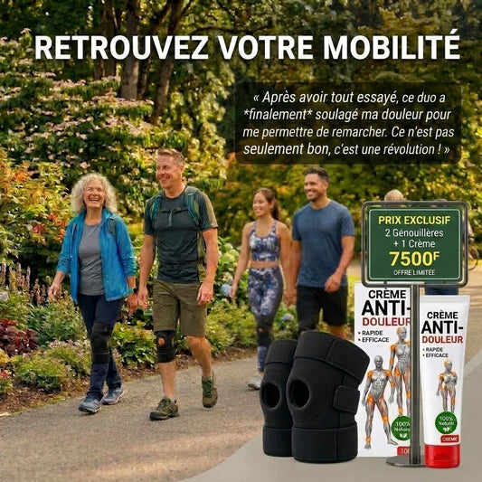 1 Crème anti douleurs + 2 Genouillères ligamentaires. livraison à partir de 1000F