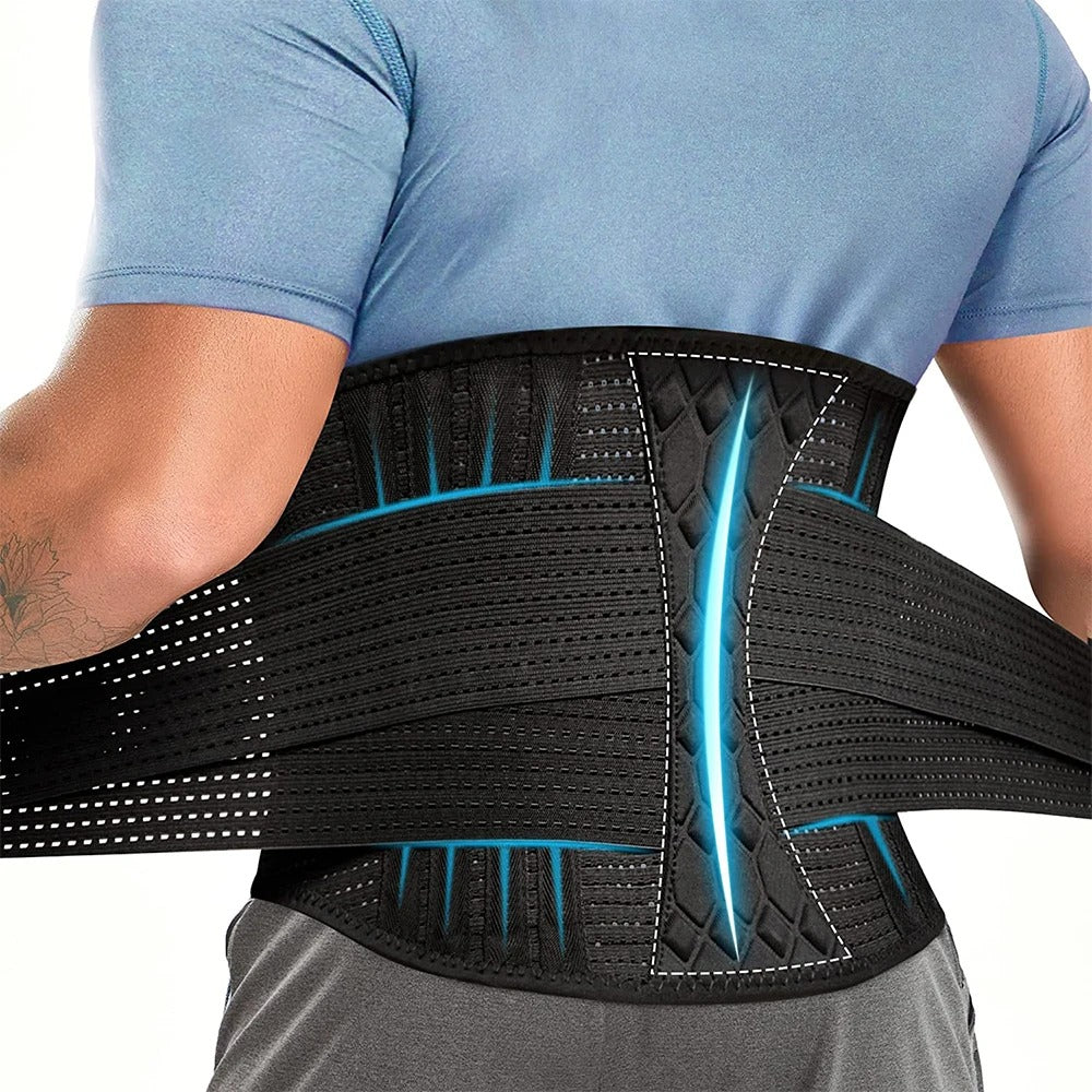 CEINTURE LOMBAIRE ORTHOPÉDIQUE RÉGLABLE AVEC AJUSTEMENT CONFORTABLE.